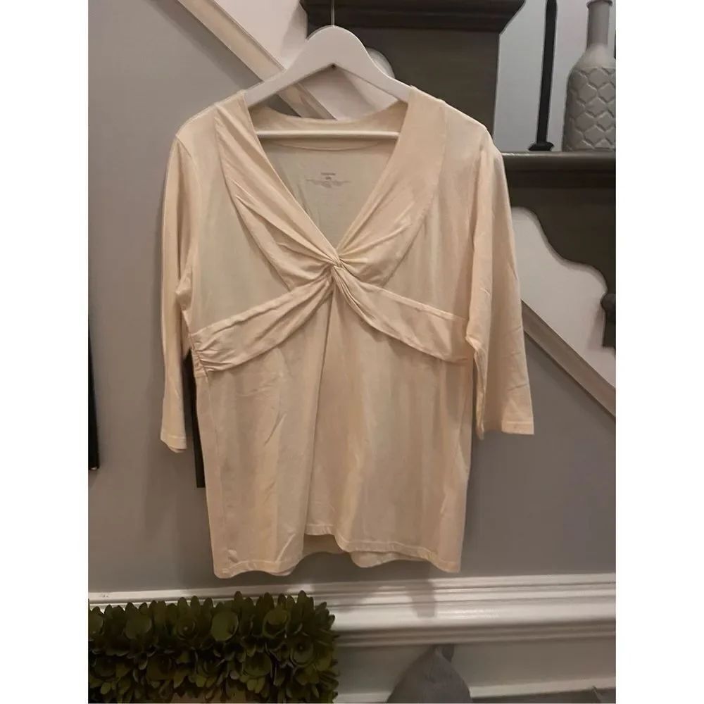 Patagonia Womans Cream Knot Front 3/4 Sleeve Active Top Sz XL NWOT